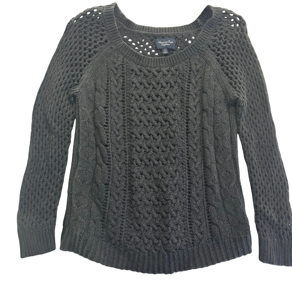 American Eagle Outfitters Gray Cable Knit Crochet Sweater Size M Wool Blend